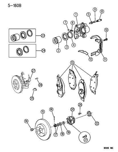 1985 Dodge Charger Shoe And Lining Package, Front Wheel Disc Brake Diagram for V1012812AC