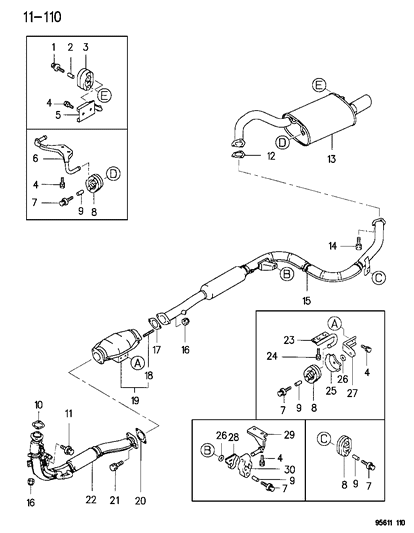 1989 Dodge D150 Gasket, Exhaust Pipe Diagram for MB687013
