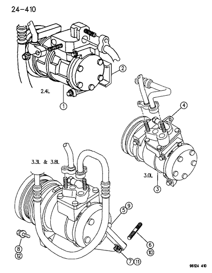 1986 Dodge Charger Compressor Assembly, 3.0L Engine, W/Clutch Diagram for 4677143