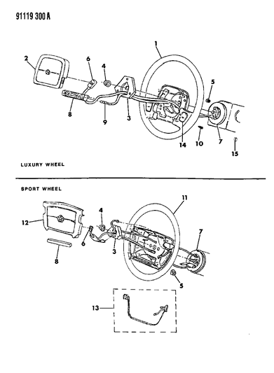 1990 Dodge Omni Wheel, Steering (Sport), Leather Diagram for WM17JDX