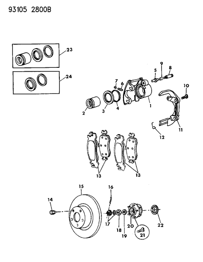 1993 Dodge Grand Caravan Shoe And Lining Package, Front Wheel Disc Brake Diagram for V1012725AB