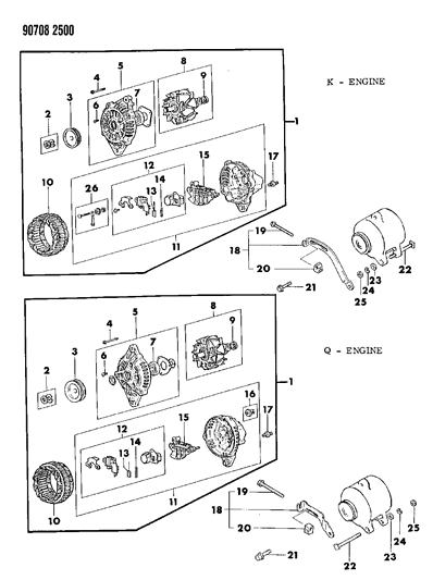 1990 Dodge Colt Bolt, K Engine Diagram for MD095695