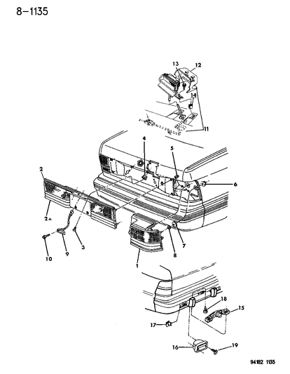 1994 Dodge Spirit Lamp, Tail, Stop, Turn Signal, Right, Driver Side Diagram for 4576053