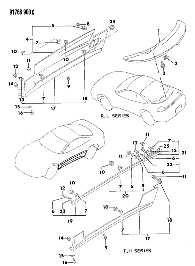 1991 Dodge Stealth Air Spoiler, Rear, Black (Factory Installed) Diagram for MB770303
