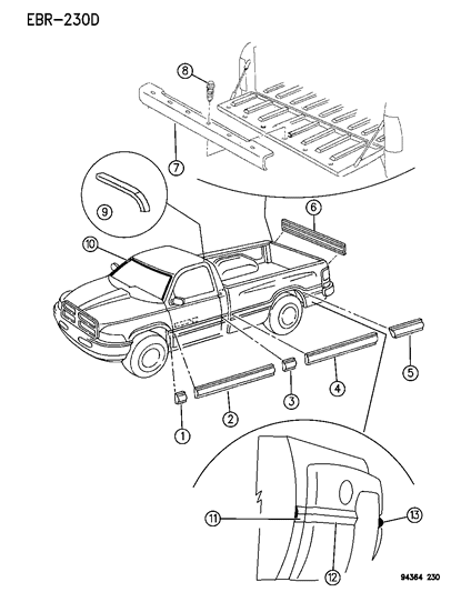 1994 Dodge Ram 2500 Moulding, Side Box Rear, Passenger Side Diagram for 55295106
