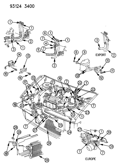 1993 Dodge Grand Caravan Hose, Heater Engine To Core, W/O Auxiliary Heater Diagram for 5264157