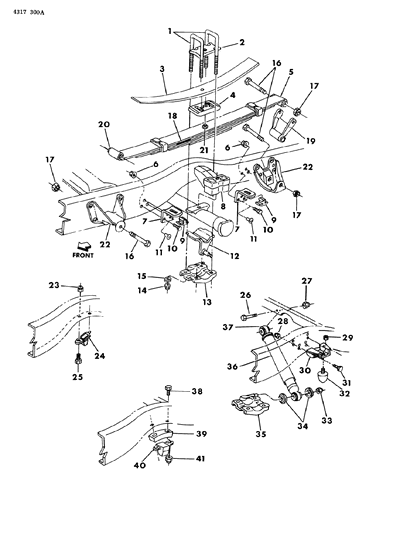 Nut, Rear Spring Bolt, Shackle , & Clip Diagram for 6023019
