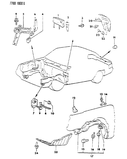 1987 Dodge Colt Grommet, Screw Diagram for MB344630