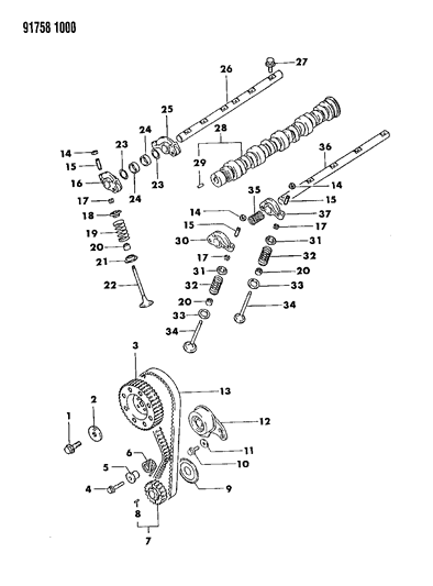1991 Dodge Colt Belt, Valve Timing Diagram for TB000191