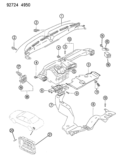 1998 Dodge B3500 Clip, Rear End Panel Garnish, Black Diagram for MB476821