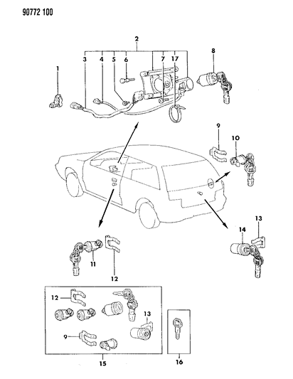 1990 Dodge Colt Key Blank Diagram for MB543052