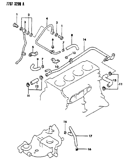 1987 Dodge Diplomat Clip, Cooling Water Line (15.5) Diagram for MS660243
