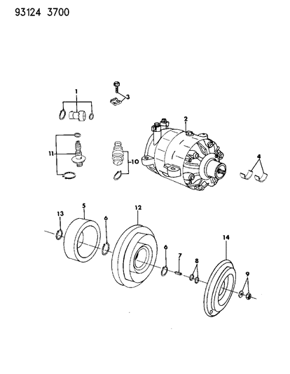 1993 Dodge Shadow Compressor, Less Clutch, Use W/Pulleys In Item #12 Diagram for 5264371