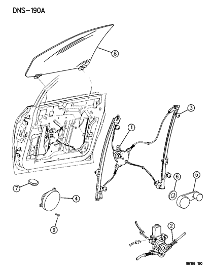 1986 Dodge Charger Regulator Front Door Window Diagram for 4675587AB