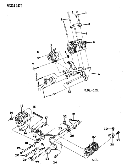 Screw & Washer Hex Head .312-18X3.50 Compressor Mount Diagram for 6034244