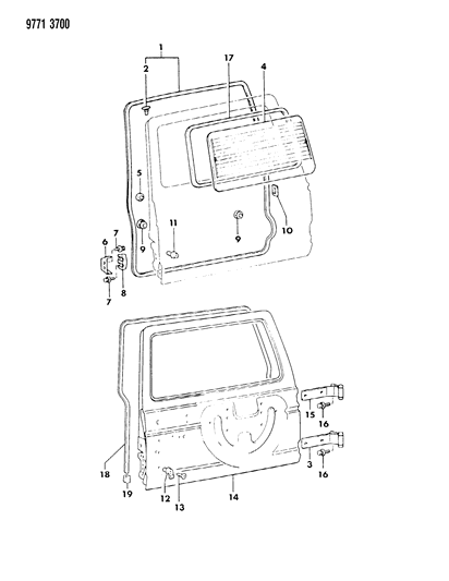 1989 Dodge Raider Bumper, Lift Gate Diagram for MB112092