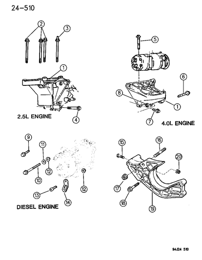 1987 Jeep Grand Wagoneer Bracket, A/C And Alternator Idler Mounting Diagram for 53010089