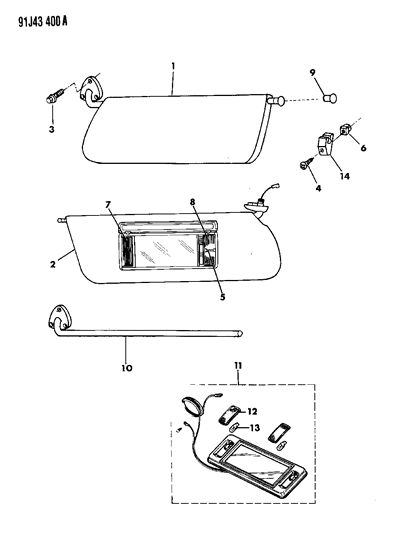 1993 Jeep Grand Cherokee Visor Assembly, Non - Lighted Diagram for 5CT55KH9