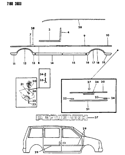 1987 Dodge Grand Caravan Moulding, Fender Rear, Charcoal, Right, Silver Diagram for X346ET5