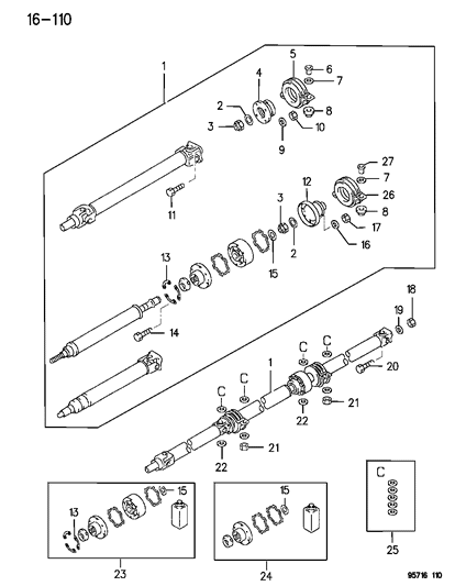 Insulator, Propeller Shaft Center Bearing, Upper Diagram for MB505284