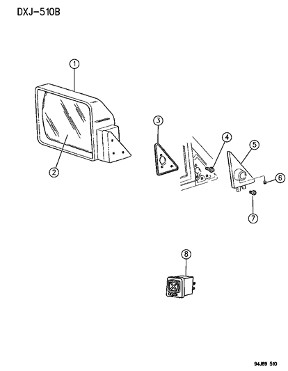 1999 Chrysler Town & Country Glass, Mirror Diagram for 4796829