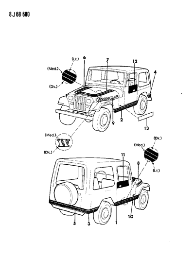 1990 Chrysler TC Maserati Decal, "Jeep", Silver Diagram for 55013468