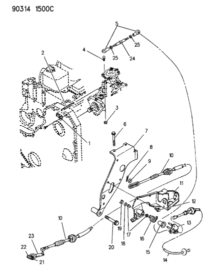 1990 Jeep Wrangler Clip, Cable To Selector Lever Pin Stud Diagram for 6501332