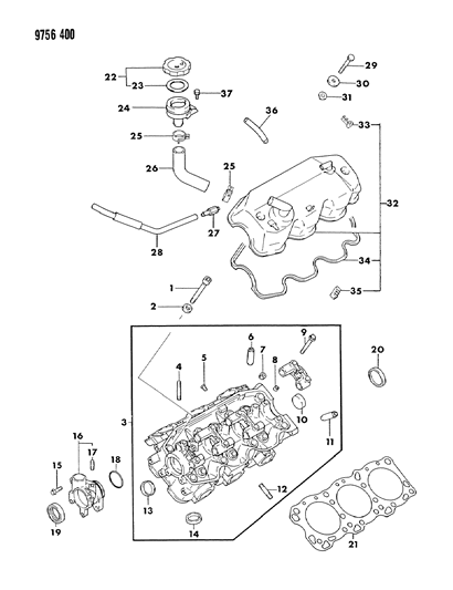 Seal, Cylinder Head Cam End (Rubber) , Single Cam Diagram for MD090761