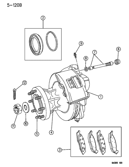 1994 Dodge Ram 2500 Hub And Rotor, W/Bearing And Seal, Front Diagram for V5018219AA