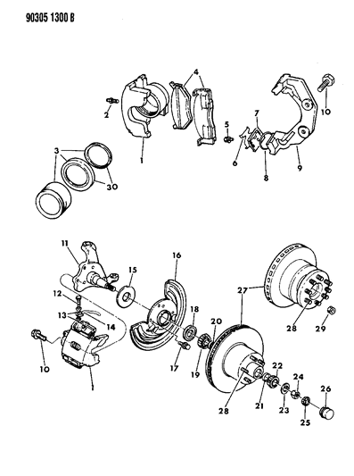 1990 Dodge W150 Spring Package, Front Disc Brake, W/3500 Lb. Front Axle Diagram for 4186997