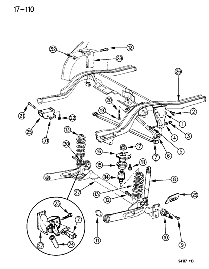1994 Dodge Shadow Shock Absorber & Bushing, Standard Suspension Assembly Diagram for G0089632