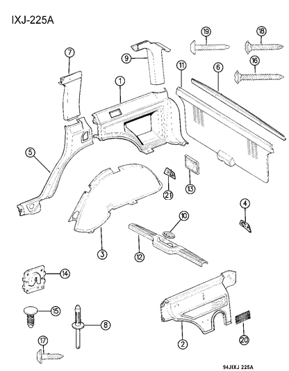 1994 Jeep Cherokee Clip, Windshield Garnish Molding Diagram for 34201299