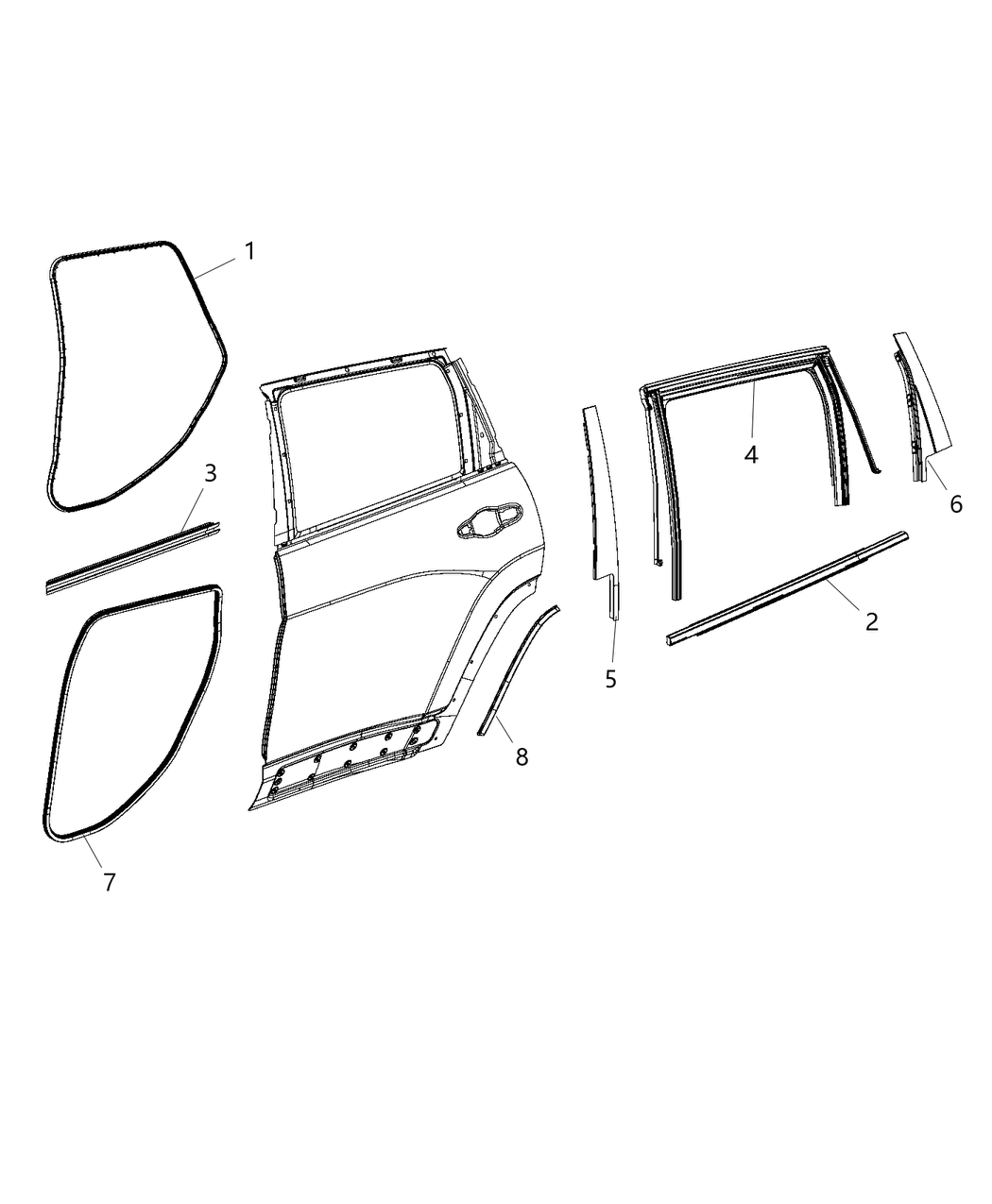 Mopar 5056308AA Weatherstrip Rear Door Body Mounted, Outer