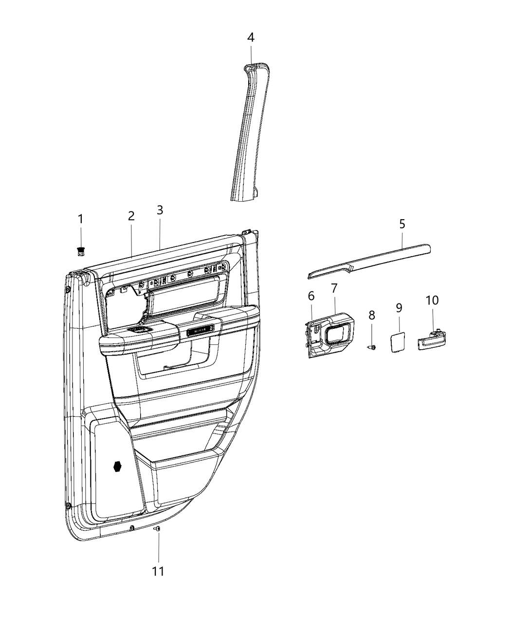 Mopar 5NC541XTAA Panel Rear Door Trim W/O Applique 5NC541XTAA Mopar Panel Rear Door Trim W/O Applique