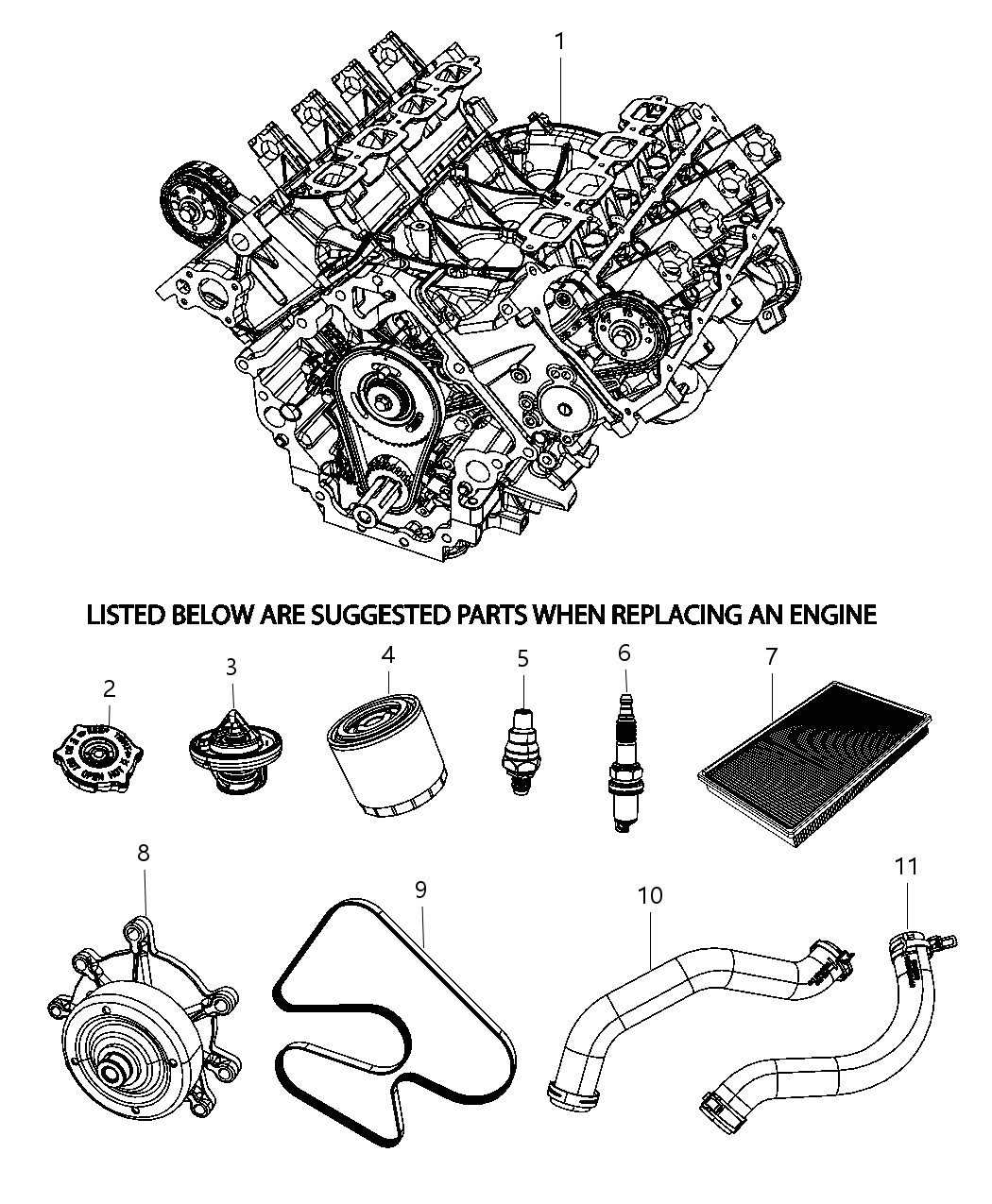 Mopar R2847056 Engine Long Block Service Warning: Replace Intake Manifold.