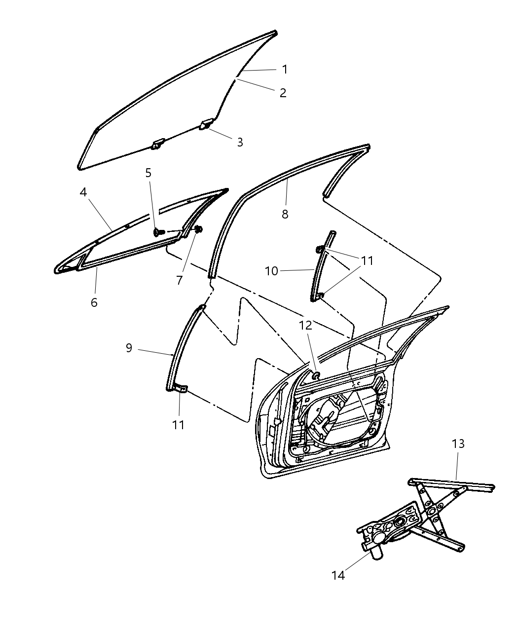 4574092AG Mopar Regulator Front Door Window