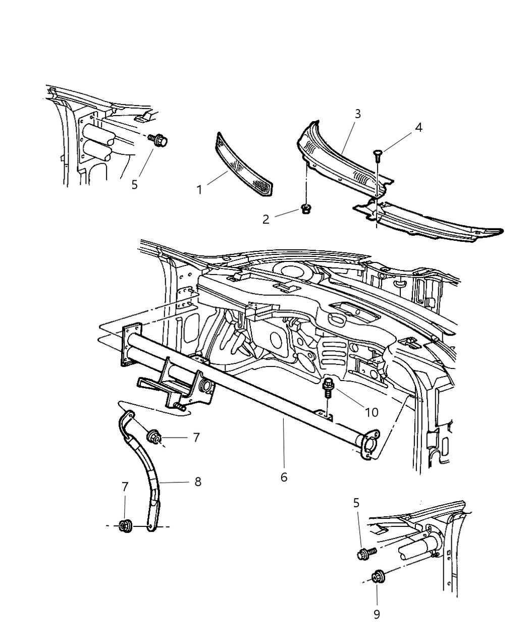 Mopar 4805016AD Screen Cowl Top, Passenger Side