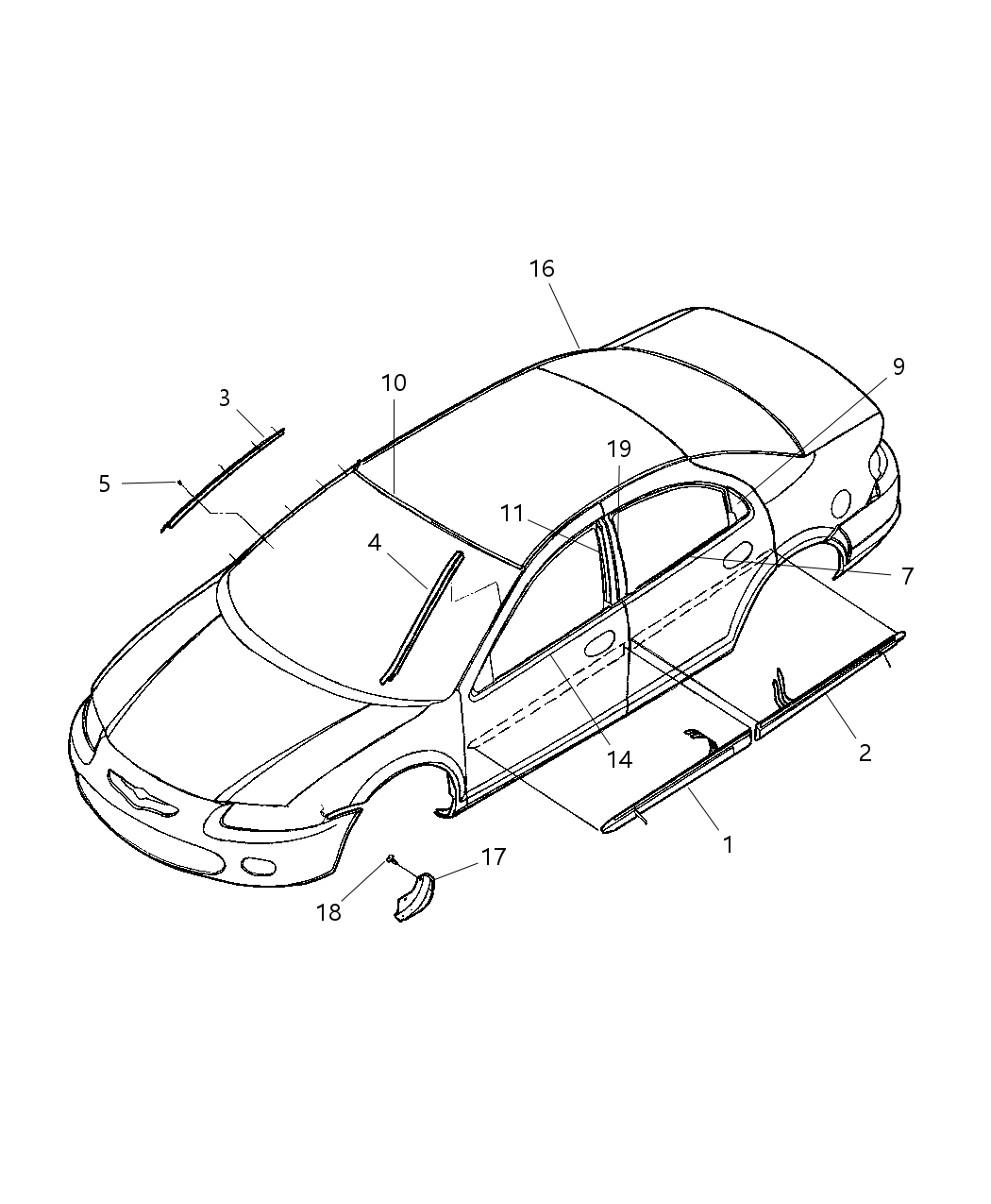 SX11SW1AB Mopar Molding Front Door