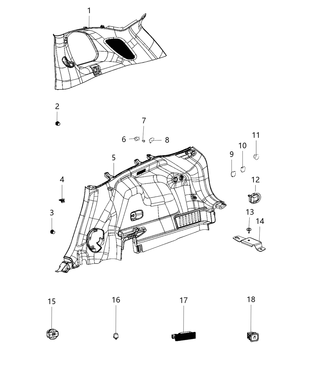 Mopar 6SR93DX9AE Panel Quarter Trim Lower 6SR93DX9AE Mopar Panel Quarter Trim Lower