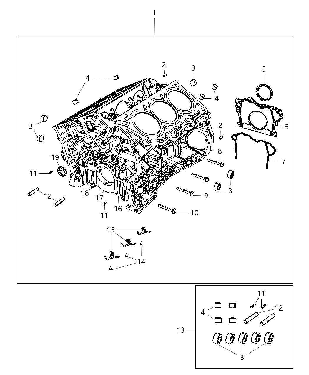 RL154407AA Mopar Engine Kit Short Block Item 13 Pin Kit Included