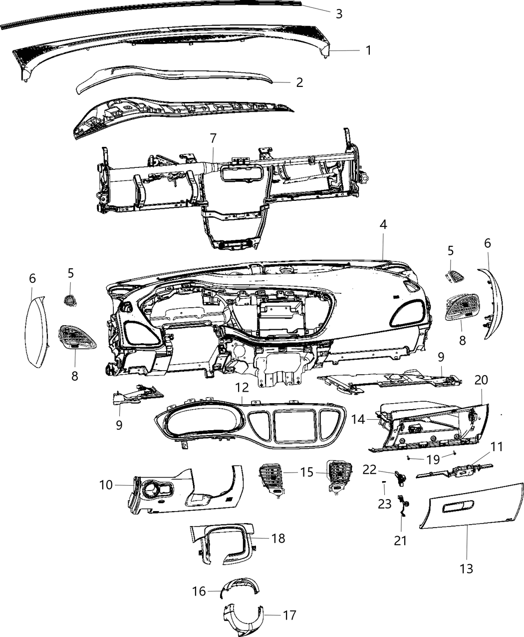 Mopar 5NP781L1AA Bezel Instrument Cluster 5NP781L1AA Mopar Bezel Instrument Cluster