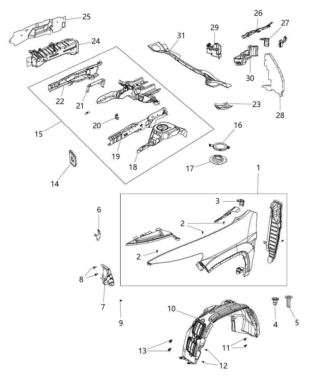 Mopar 68103106AB Mucket Fender To Cowl
