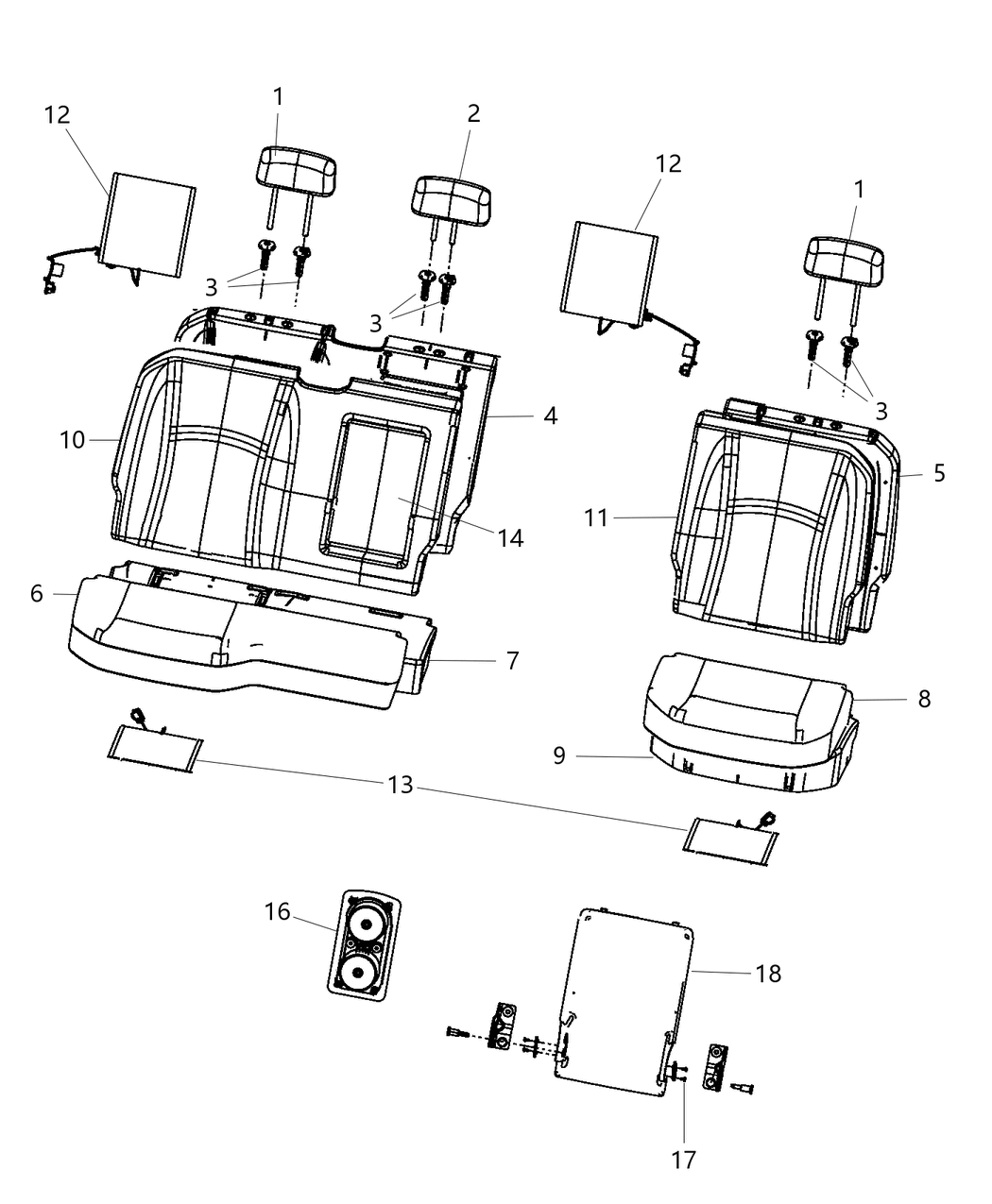 Mopar 5NA75VY3AA Headrest Rear Center 5NA75VY3AA Mopar Headrest Rear Center
