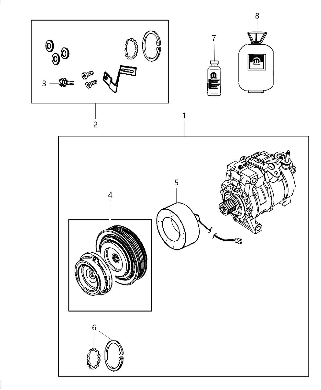 Mopar 68461378AA Snap Ring Kit A/C Clutch: Stator & Rotor Rings