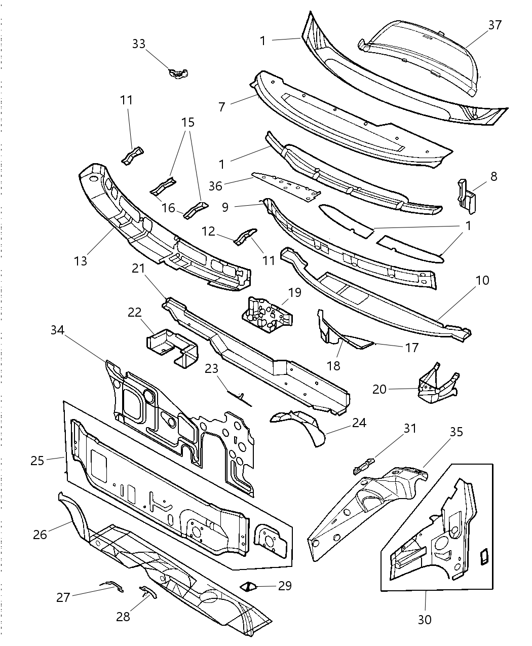 Mopar 4678387 Silencer Cowl Plenum Panel Upper