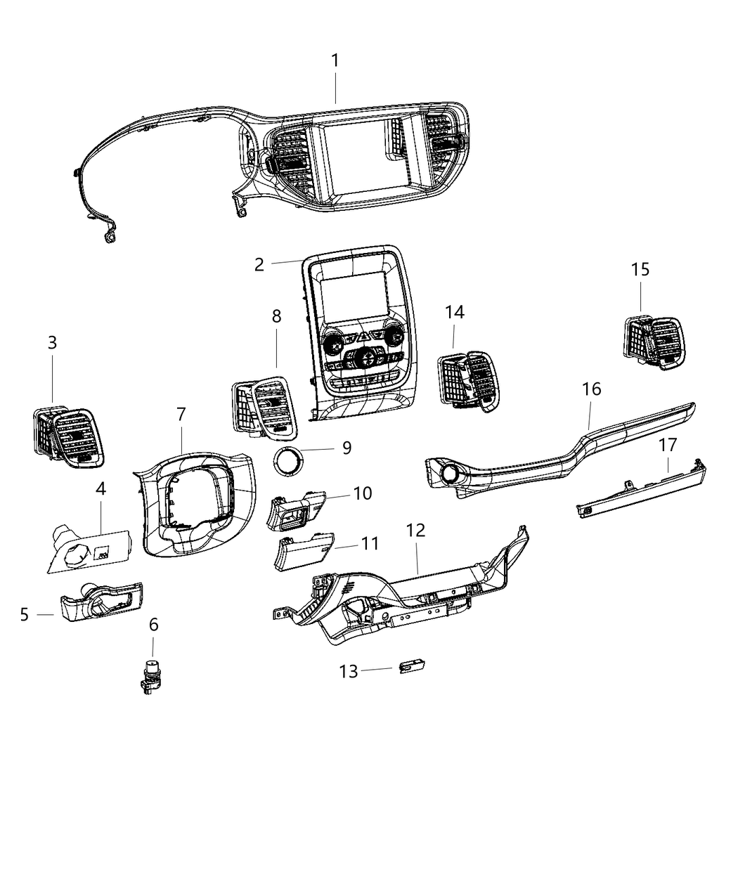 Mopar 68465680AB Center Stack Vehicle Feature Controls