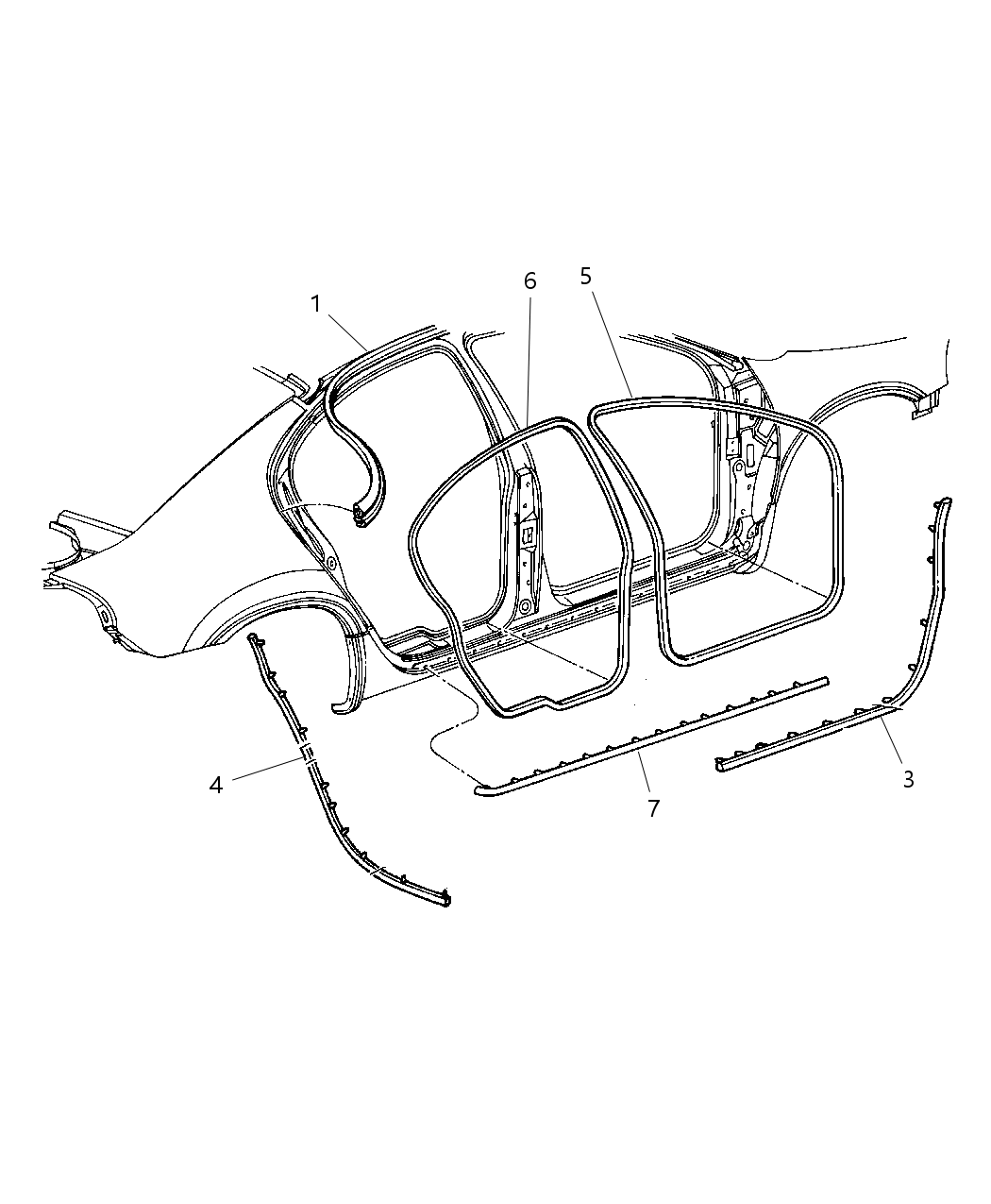 WR35XXXAB Mopar Weatherstrip Rear Door Body Mounted