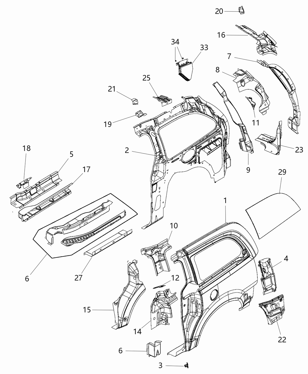 Mopar 68242102AA Silencer Panel Inner Rear Quarter Closeout, Right Side Only