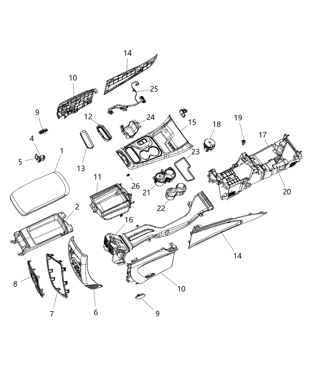 Mopar 6QC55DX9AA Armrest Console 6QC55DX9AA Mopar Armrest Console