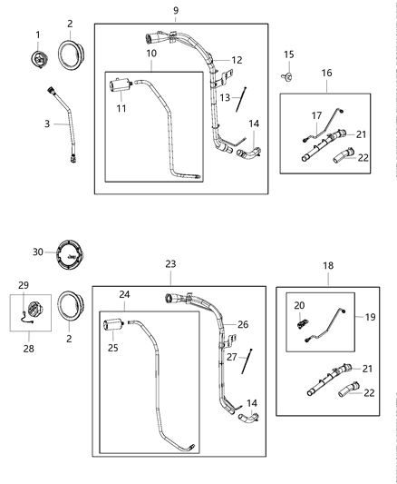 Cap Kit Fuel Tank Locking Diagram for 68045032AA
